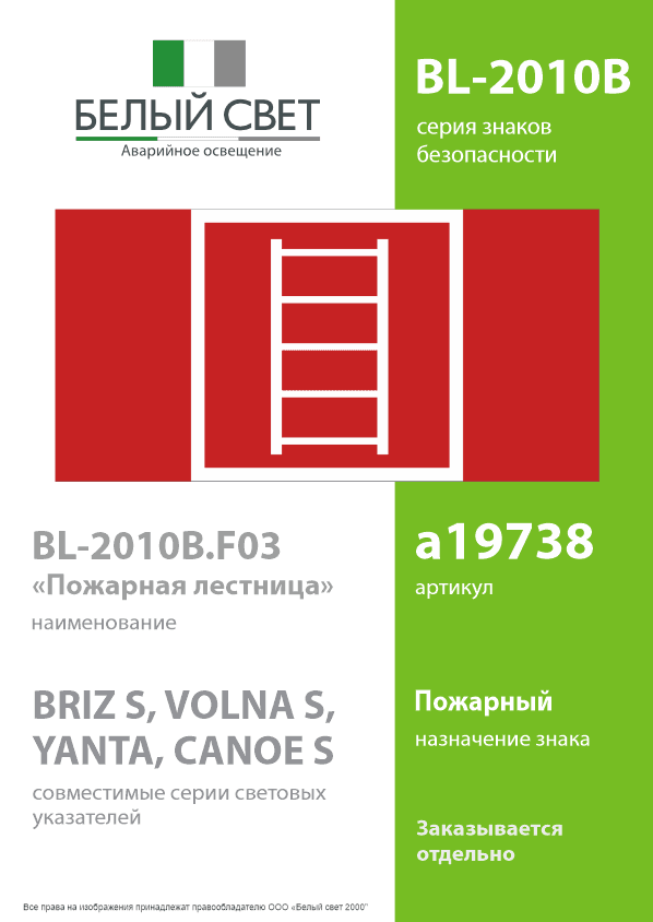 Знак безопасности BL-2010B.F03''Пожарная лестница''
