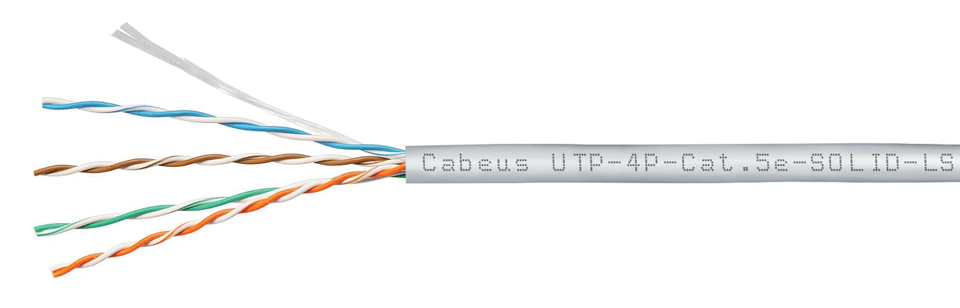 Витая пара U/UTP Cat 5e 4 пары 24 AWG solid LSZH нг(А)-HF серый 305м