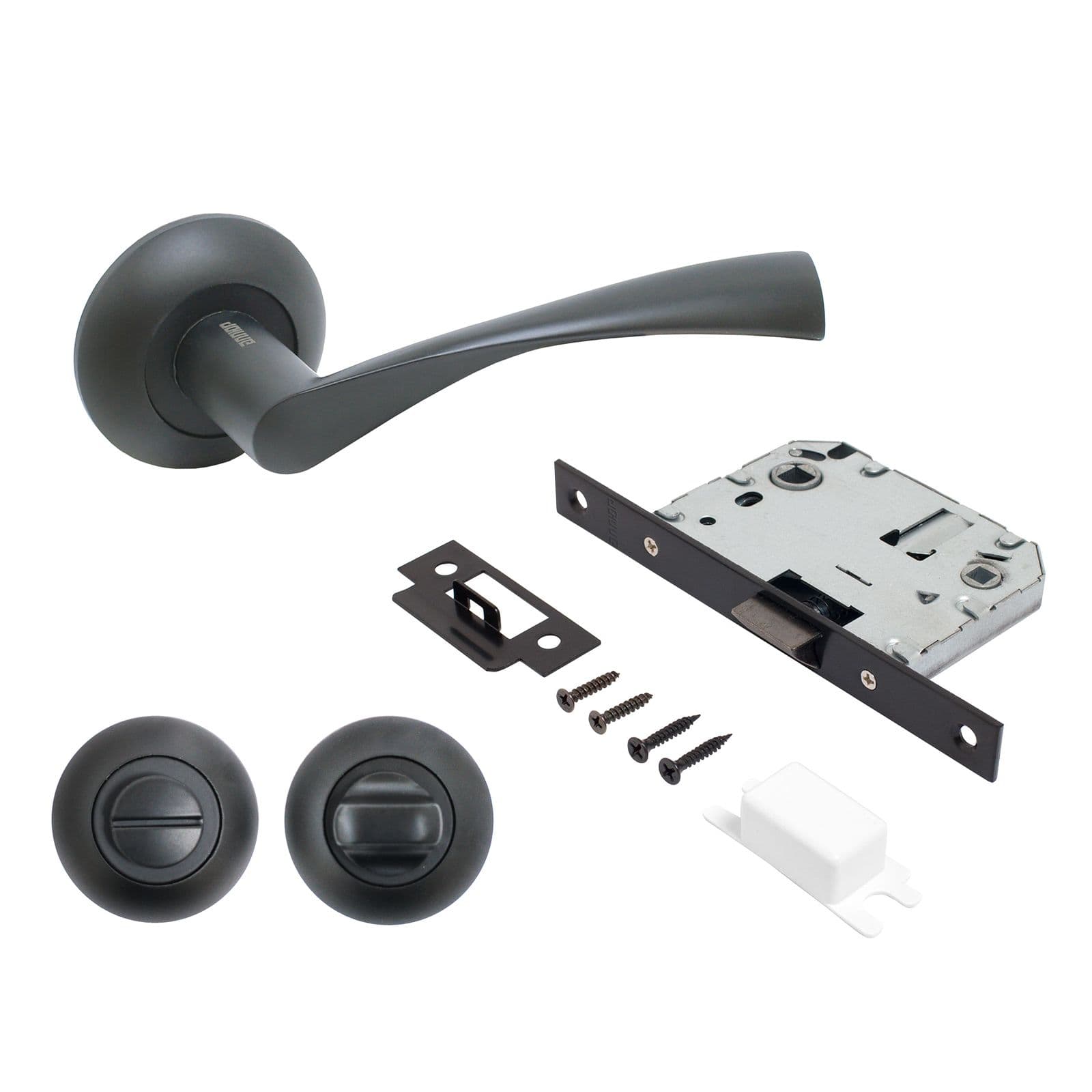 Комплект ручек и защелка АЛЛЮР АРТ ОСКАР BL+L7050S BL+BK-R1 BL (13150/S7050) матовый черный с фикс