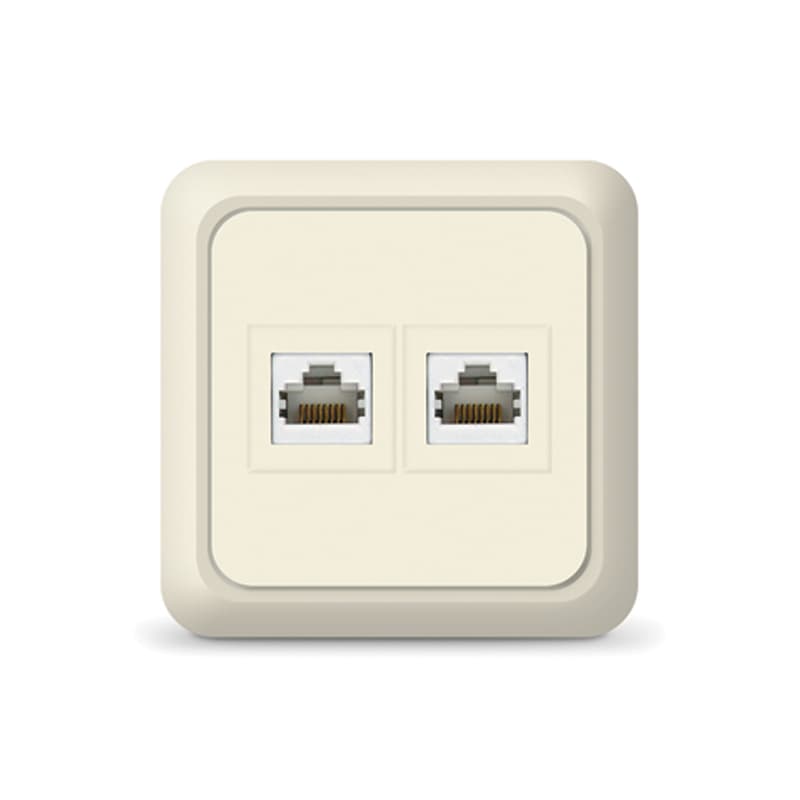 Розетка компьютерная двухместная   Олимп,наружная, 1А, RJ45, бежевая (еврослот)