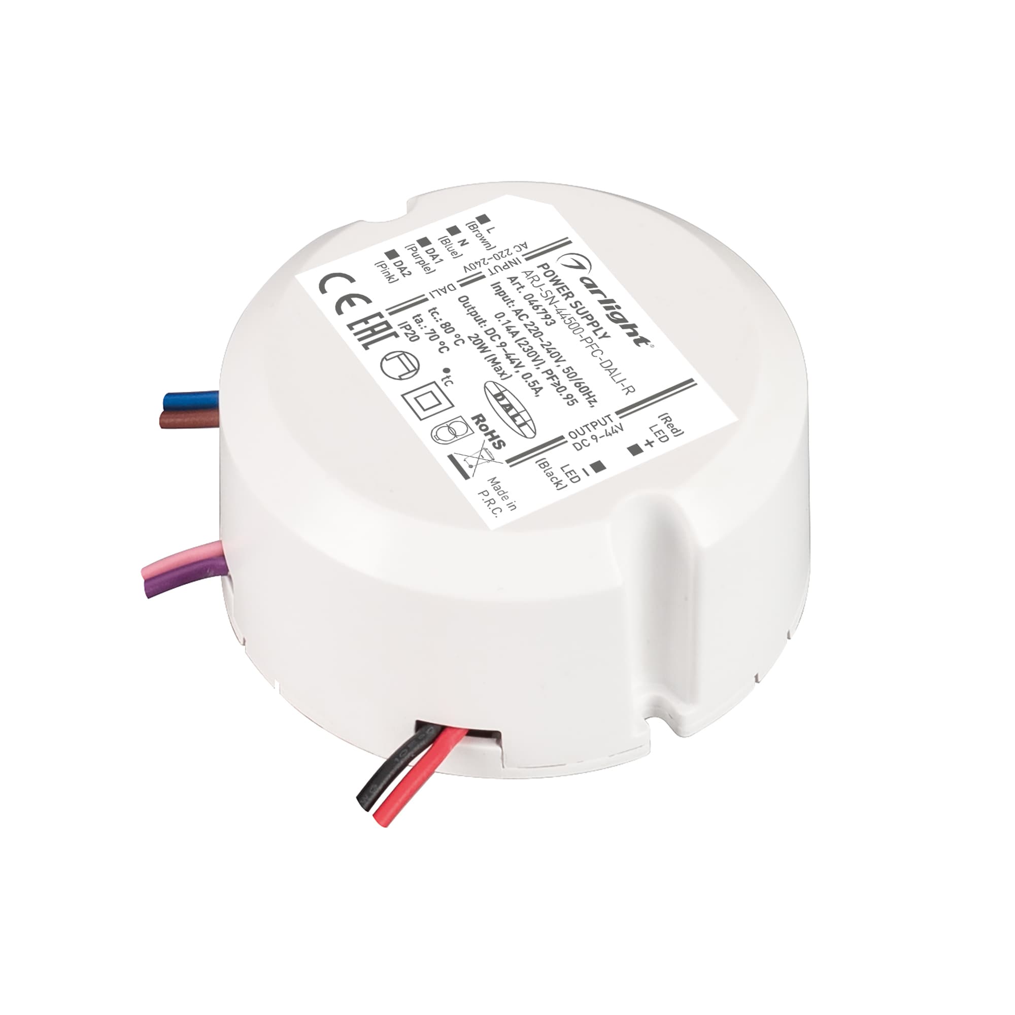 Блок питания ARJ-SN-44500-PFC-DALI-R (20W, 9-40V, 0.5A) (IP20 Пластик, 3 года)