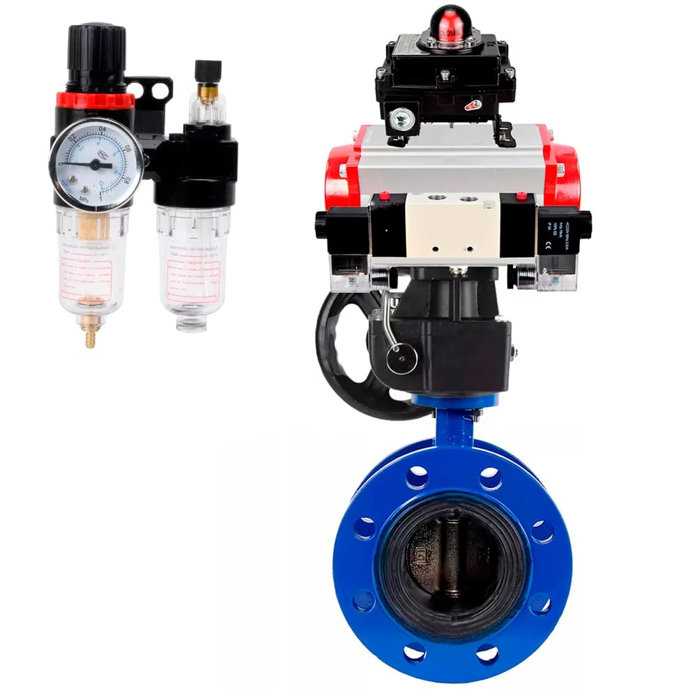 Затвор дисковый поворотный GGG40-304-EPDM-2W-F-H Ду65 Ру16 чугун GGG40/нержавеющая сталь 304, EPDM, с пневмоприводом DA-105, пневмораспределителем PND1-S2EM-52-2-T08-220VAC, БКВ LSB-410-02ExM12-250, дублером HDM-3 и БПВ APU1-10-40-V08