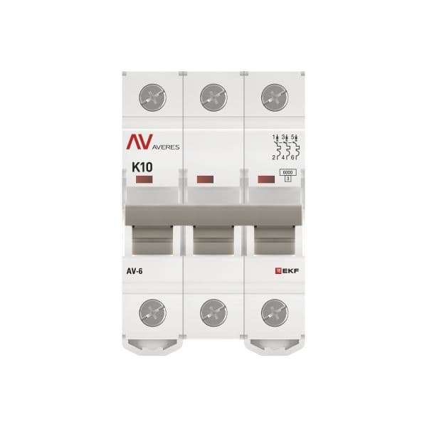 Выключатель автоматический AV-6 3P 10A (K) 6kA AVERES