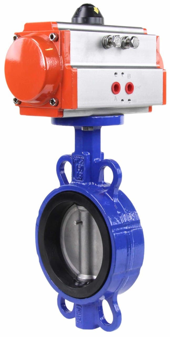 Затвор дисковый поворотный GGG50-GGG40-EPDM Ду125 Ру16, корпус чугун GGG50, диск чугун GGG40, уплотнение EPDM, с пневмоприводом PA-SA-130-10 с возвратными пружинами
