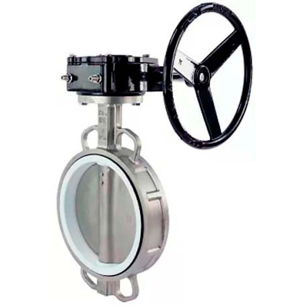 Затвор дисковый поворотный 304-304-PTFE-2W-Fb-R Ду300 Ру16, корпус нержавеющая сталь 304, диск нержавеющая сталь 304, уплотнение PTFE, с редуктором, квадрат 22х22