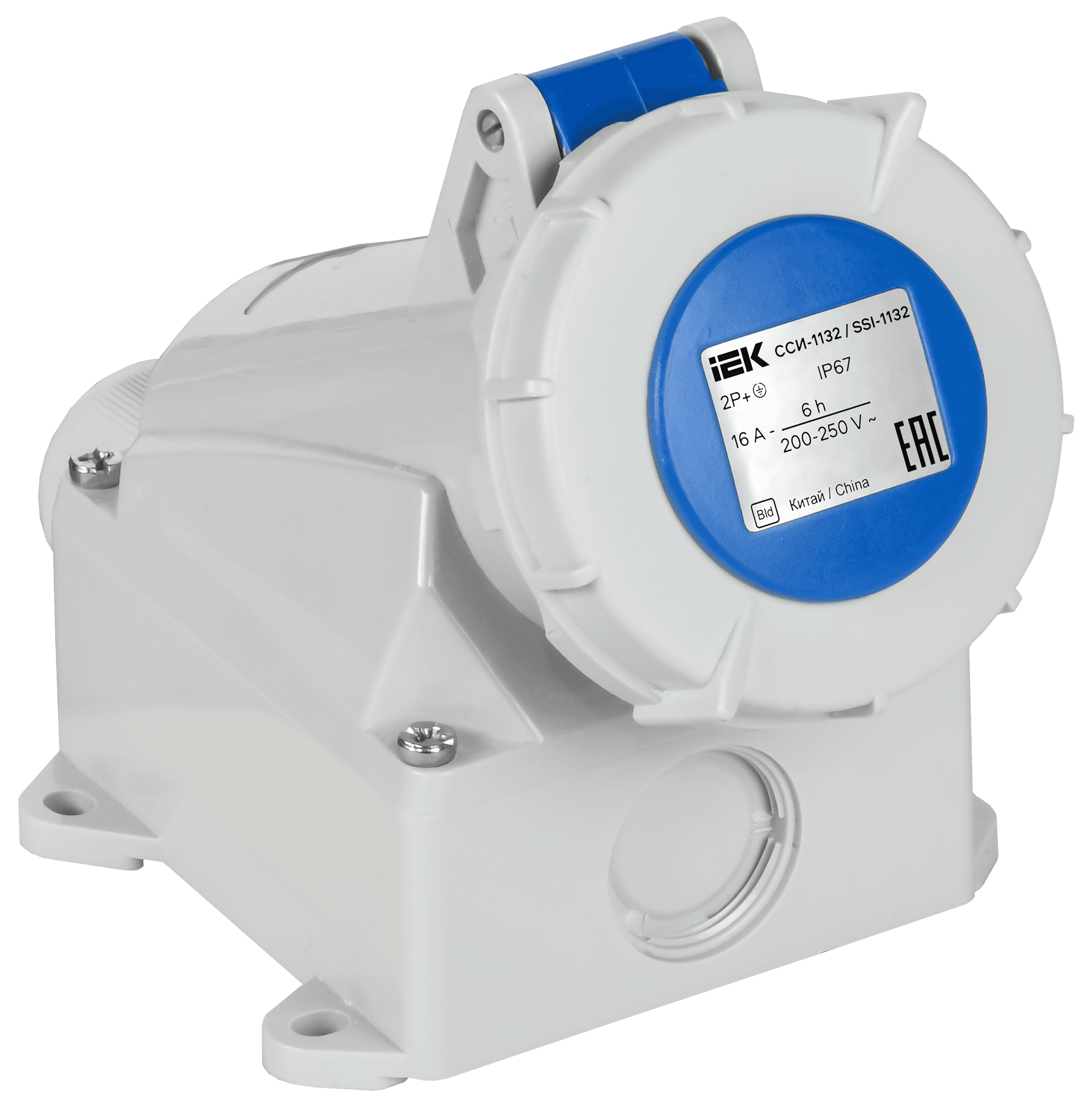 Розетка стационарная ССИ-1132 16А-6ч 220В 2P+PE IP67 IEK