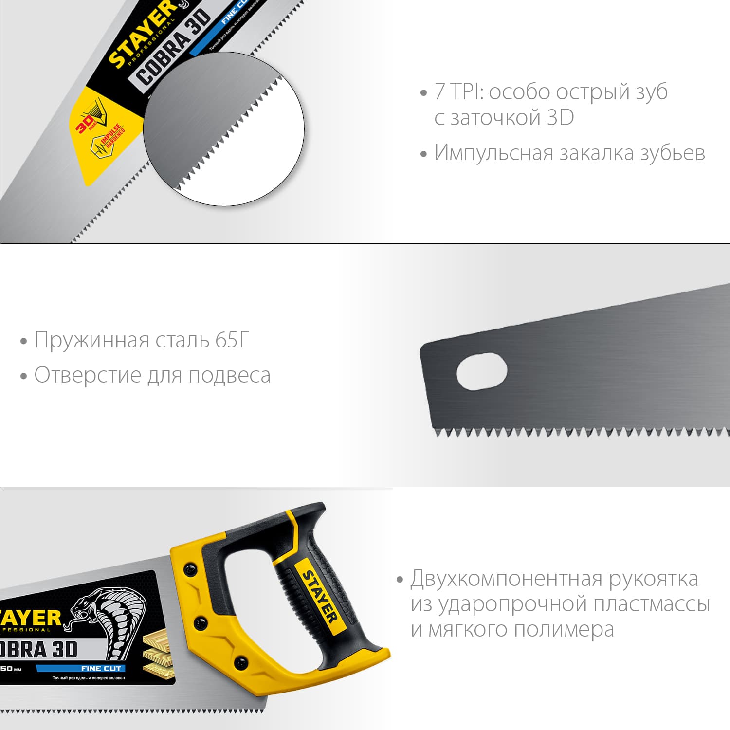 Ножовка по дереву Cobra 3D 450 мм