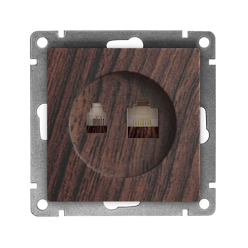 Розетка компьютерная+телефонная UNIVersal серия Афина, с/у, 1А, RJ45, RJ12, венге (еврослот), механизм