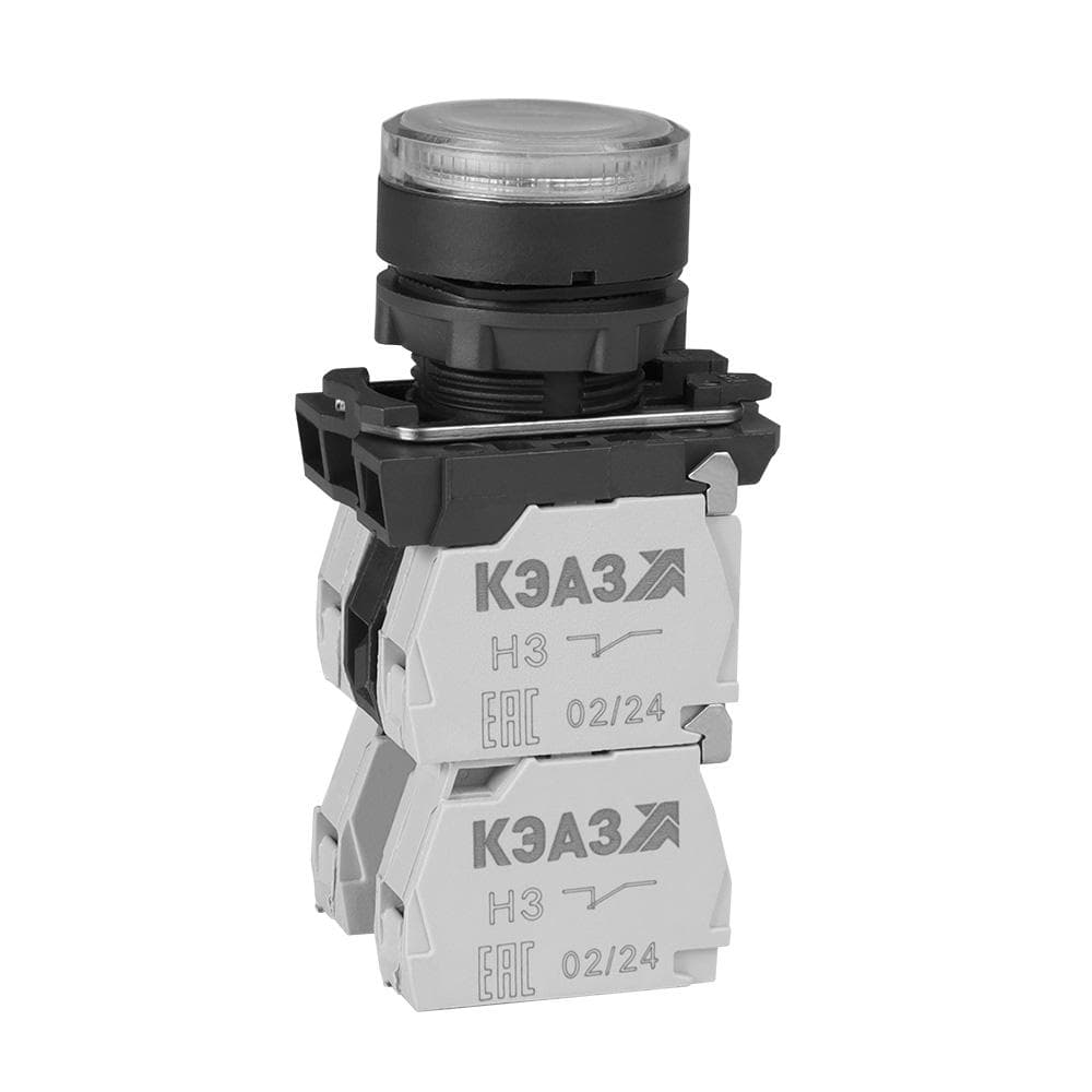 Кнопка КМЕ4510мЛ-220В-белый-1но+0нз-цилиндр-индикатор-IP54