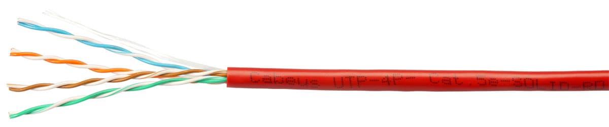 Витая пара U/UTP Cat 5e 4 пары 24 AWG solid PVC нг(А)-LS красный 305м