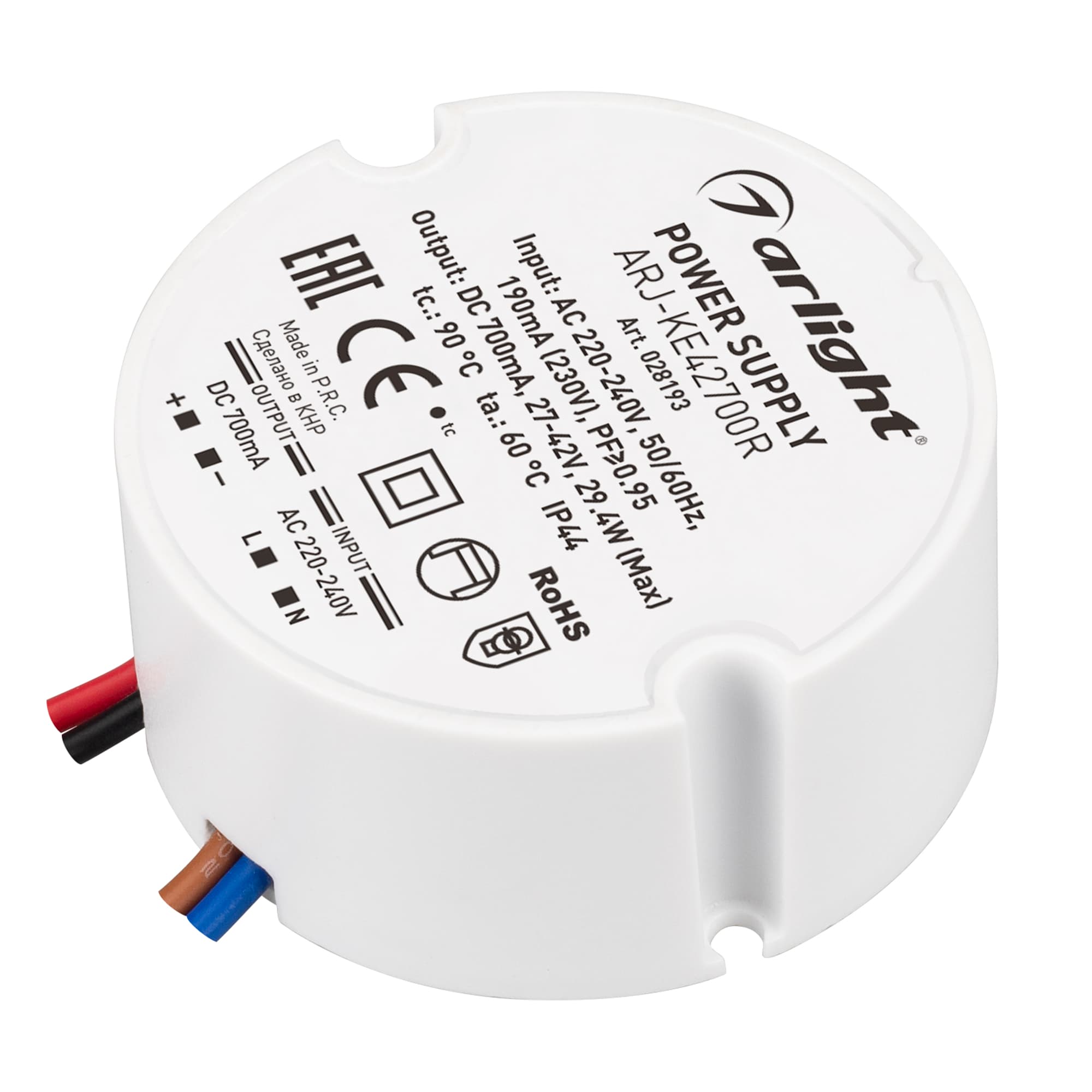 Блок питания ARJ-KE42700R (29W, 700mA, PFC) (ARL, IP44 Пластик, 5 лет)
