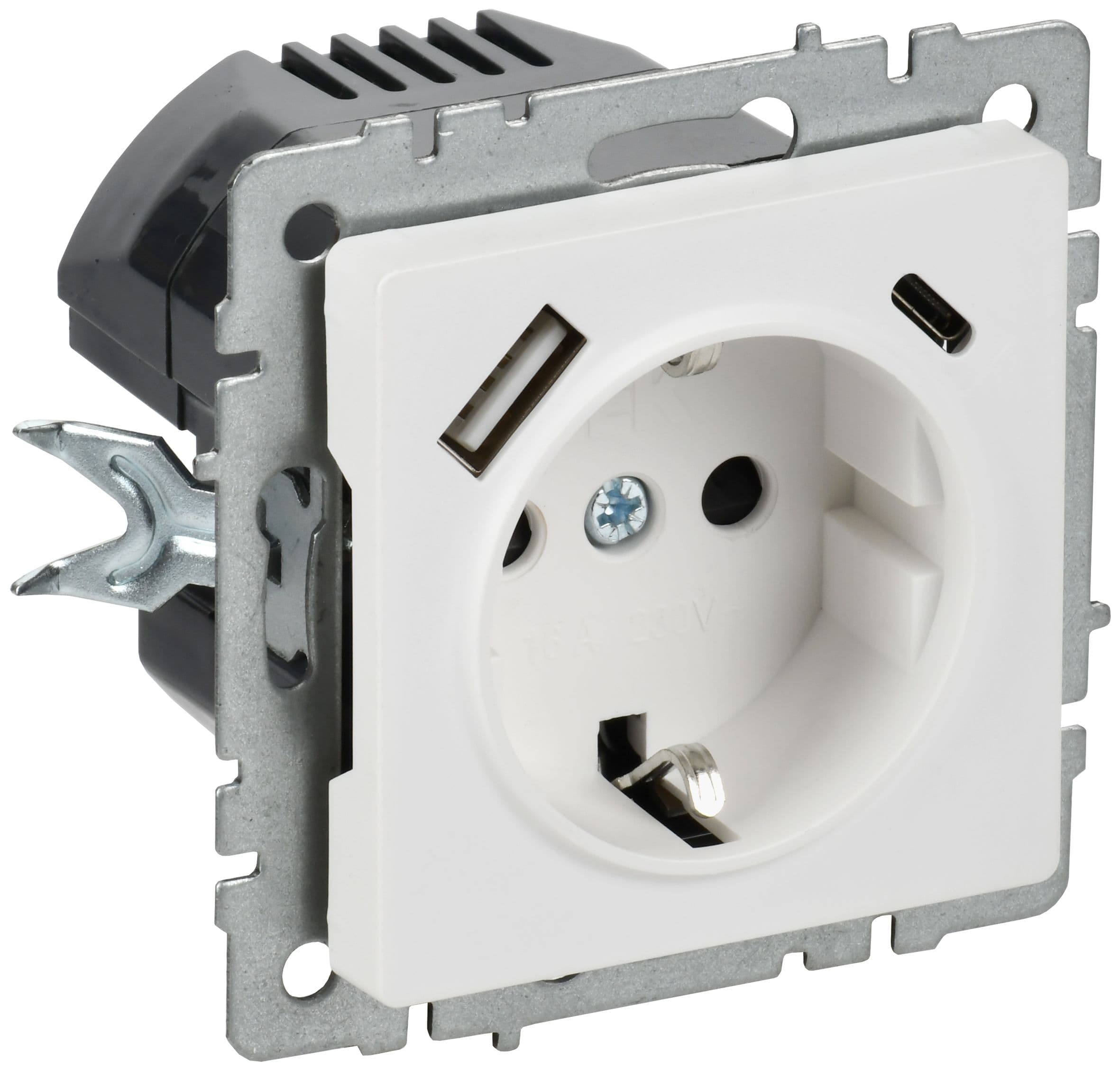 BRITE Розетка 1-местная с заземлением с защитными шторками 16А с USB A+C 18Вт РЮш11-1-БрАБ арктический белый IEK
