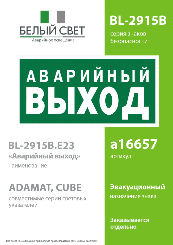 Знак безопасности BL-2915B.E23''Аварийный выход''