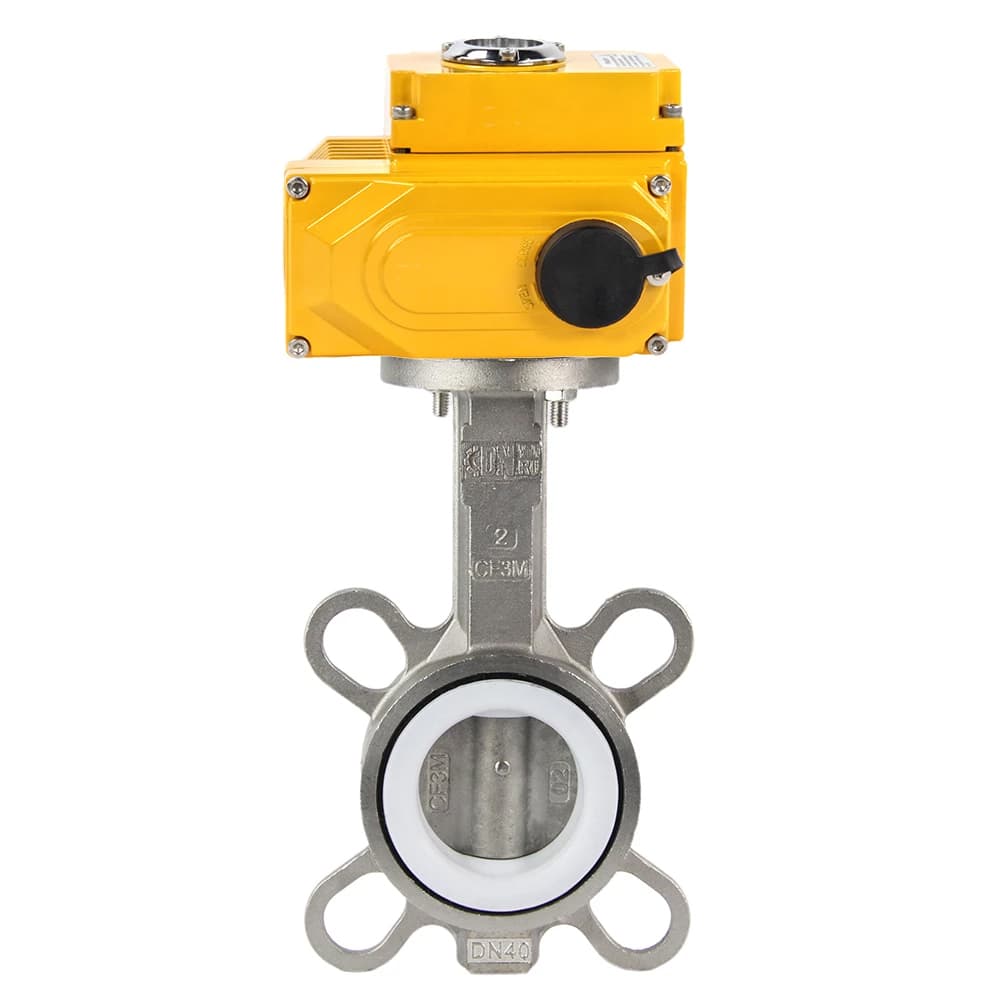 Затвор дисковый поворотный WCB-316-PTFE Ду50 Ру16 корпус углеродистая сталь WCB, диск нержавеющая сталь 316L, уплотнение PTFE, с четвертьоборотным электроприводом QT-005-220-4-20мА
