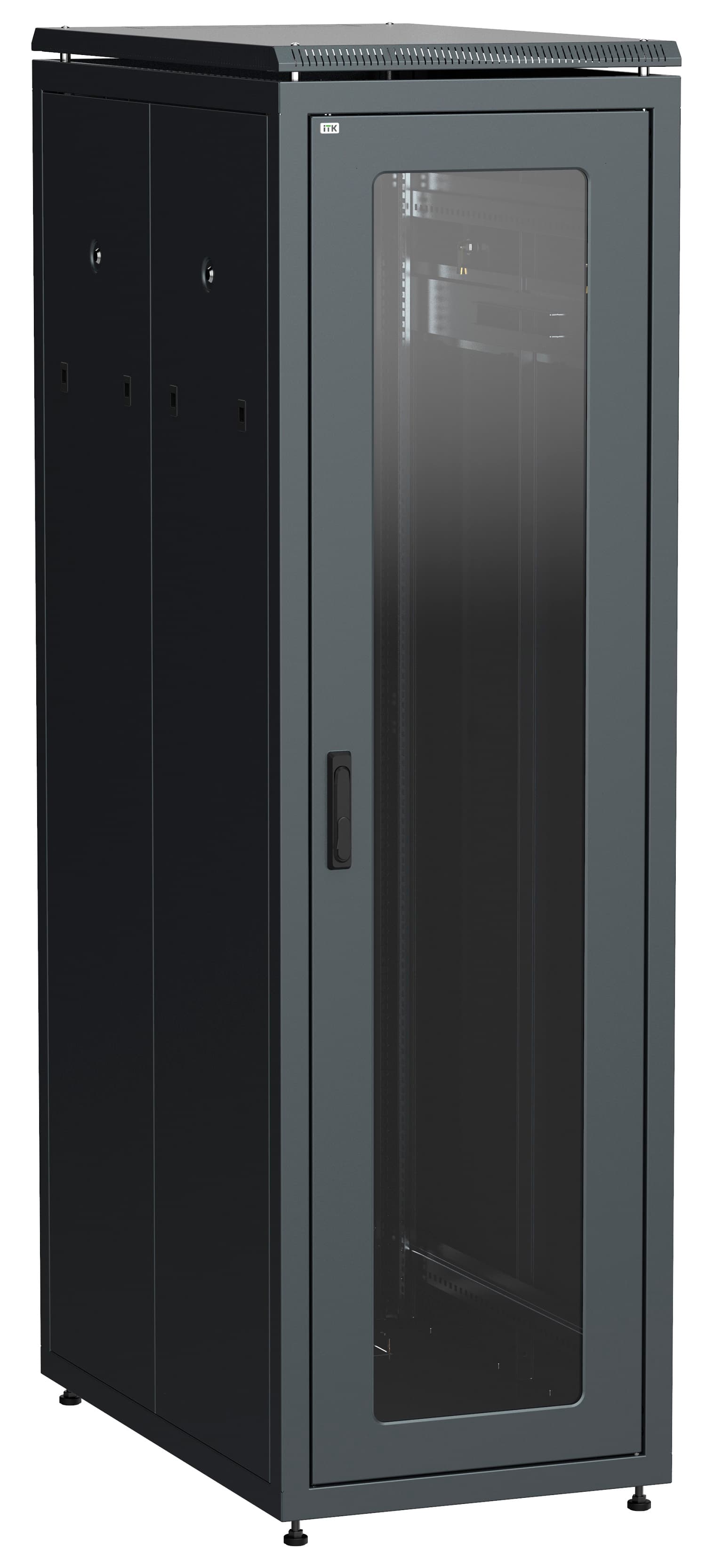 Шкаф напольный сетевой 19'' LINEA N 42U 800х1000мм стеклянная передняя дверь. задняя перфорированная черный