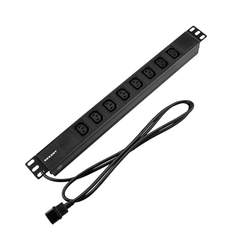 Блок розеток PDU горизонтальный 1U 8 розеток C13 10A шнур 2м вилка C14 черный