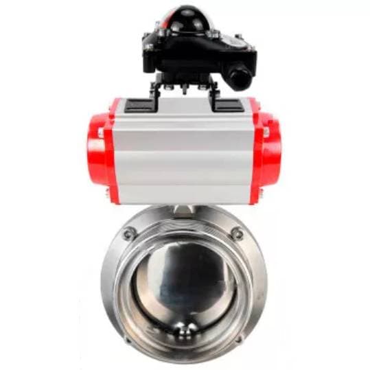 Затвор дисковый поворотный 304-304-EPDM-2W-T-H Ду80 Ру10 резьбовой, пищевая нержавеющая сталь 304, уплотнение – EPDM, с пневмоприводом DA-052 и БКВ LSB-210-02NM12-220/24