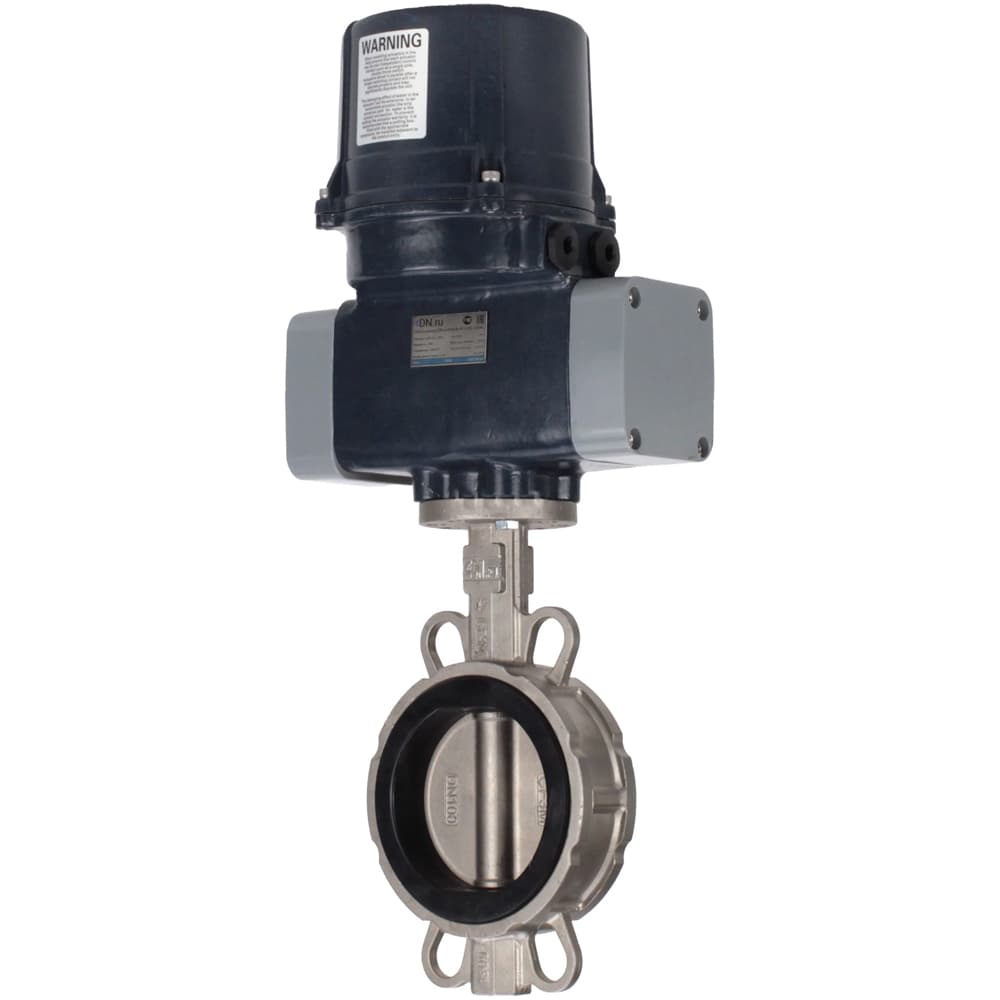 Затвор дисковый поворотный 316-316-VITON-2W-Fb Ду65 Ру16 корпус и диск нержавеющая сталь 316L, уплотнение Viton, с электроприводом (сервоприводом) ЭПВП-005 220В с пружинным возвратом