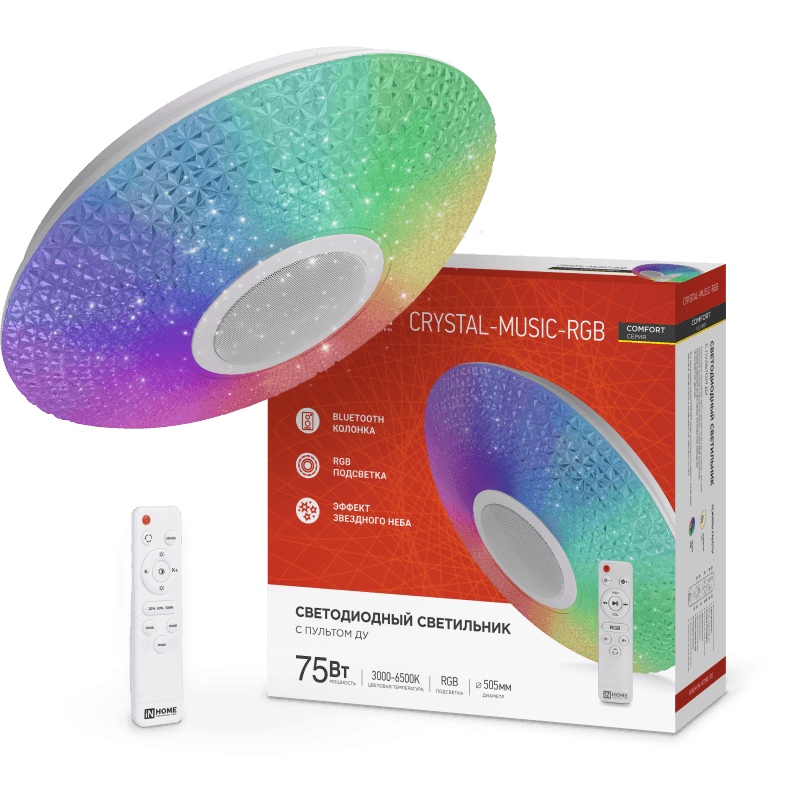Светильник светодиодный COMFORT CRYSTAL-MUSIC-RGB 75Вт 230В 3000-6500K 6000Лм 505x125мм с пультом дистанционного управления IN HOME