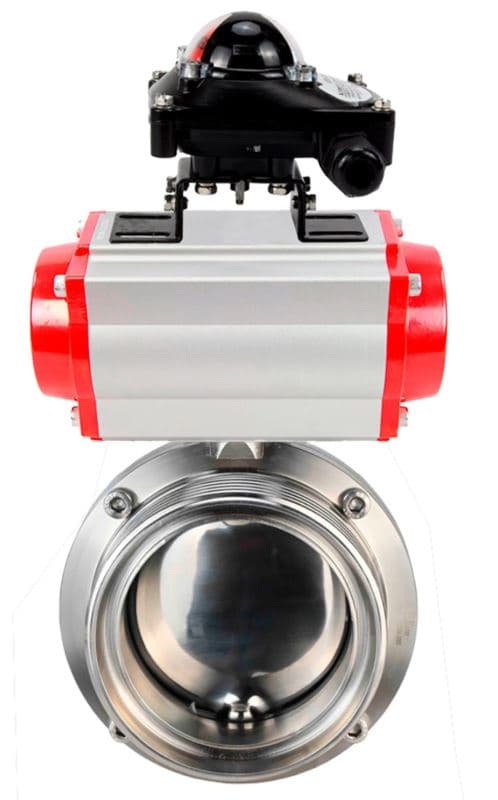Затвор дисковый поворотный 304-304-Sil-2W-T-H Ду32 Ру10 пищевая нержавеющая сталь 304, уплотнение Silicon, с пневмоприводом SA-065 и БКВ LSB-210-02NM12-220/24
