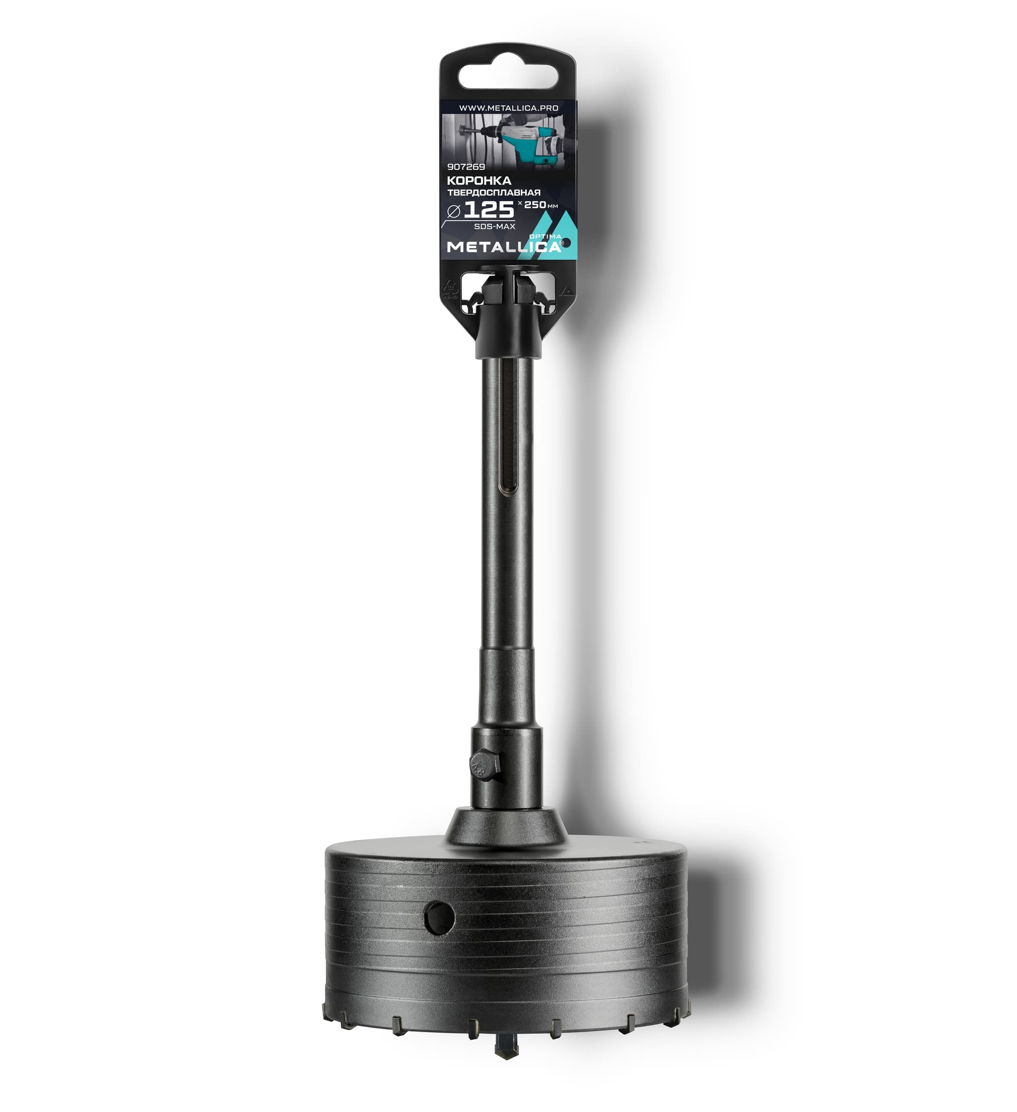 Коронка тв. спл. SDS-max 125x250/110 мм, h=50мм, М22,0х2,0 мм, с адаптером