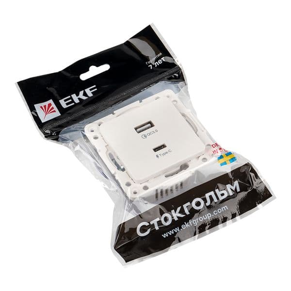 Стокгольм Механизм Розетки с 2USB type-A + type-C белый