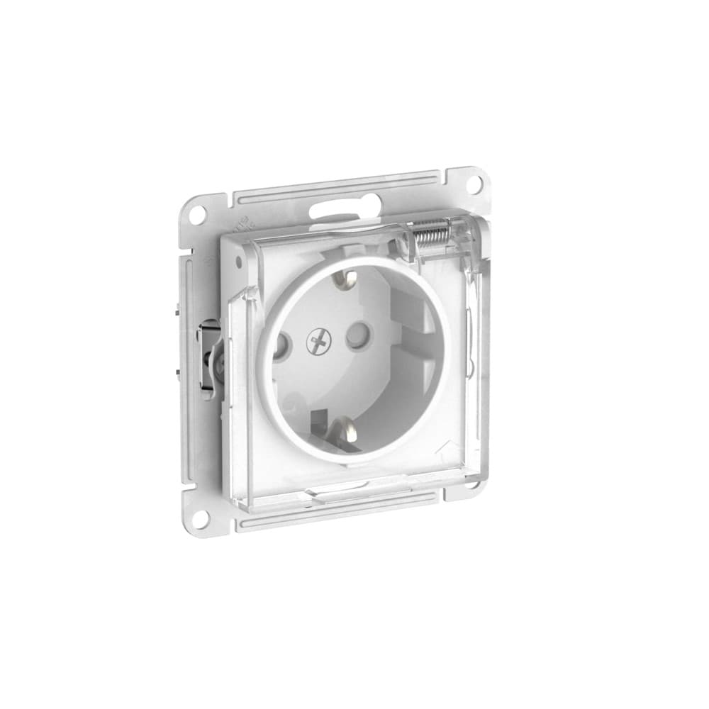 ATLASDESIGN AQUA РОЗЕТКА с заземлением со шторками с прозрачной крышкой ,16А, IP44, быстрозажимные клеммы,БЕЛЫЙ