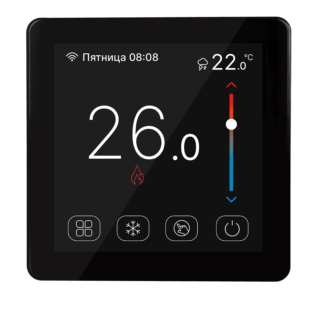 Терморегулятор теплого пола 16А, TFT, NTC 10К - 2м, черный