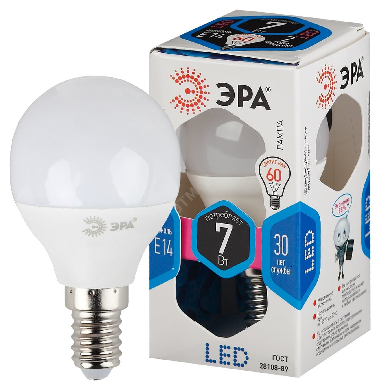 Лампа светодиодная LED 7 Вт 560Лм 4000К шар нейтральный E14 170-265В LED P45-7W-840-E14 Standart