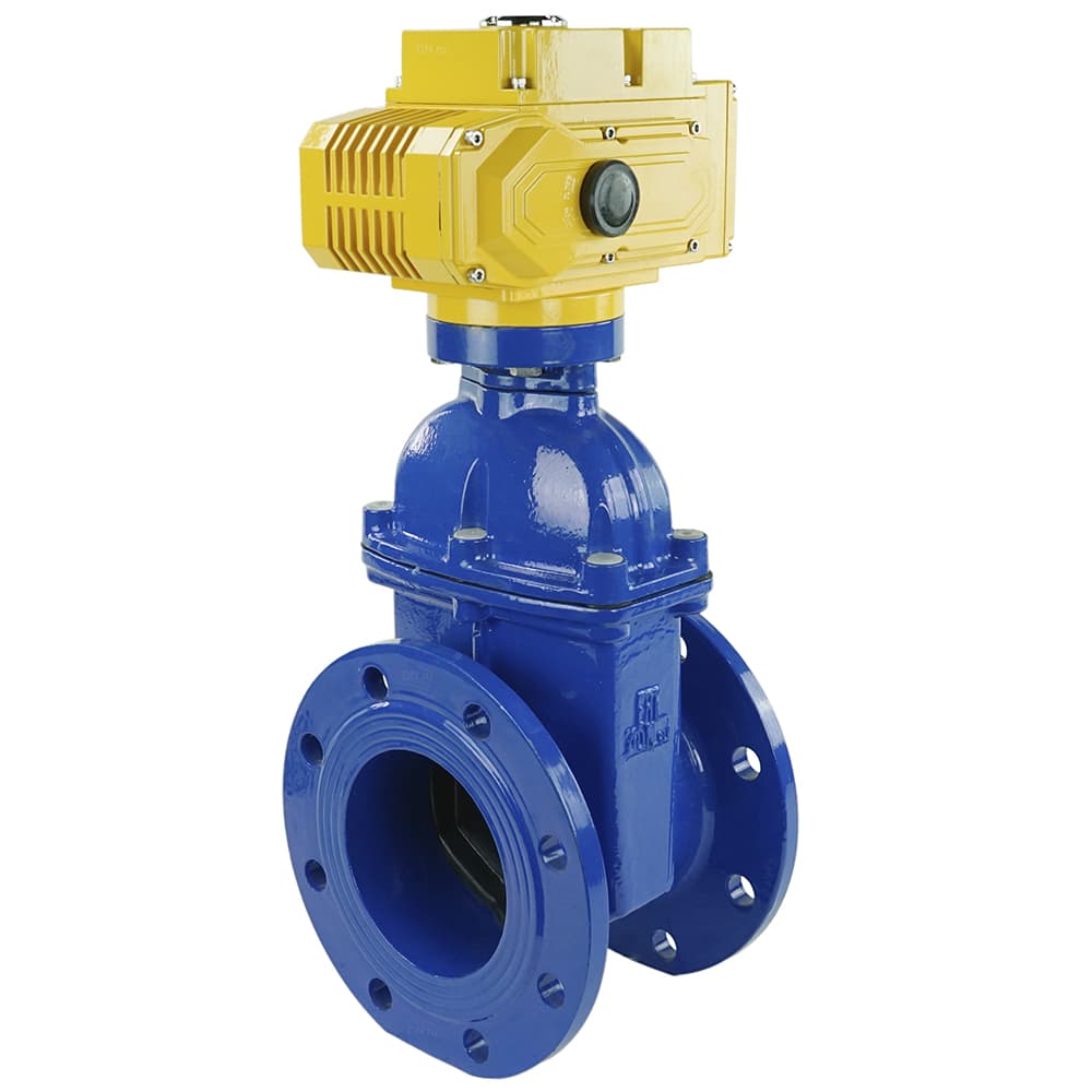 Задвижка клиновая 30ч939р с обрезиненным клином синяя-150-16-GGG50-EPDM-F4-BLUE Ду150 Ру16 T110-120 град. с электроприводом MT-200, 380 В
