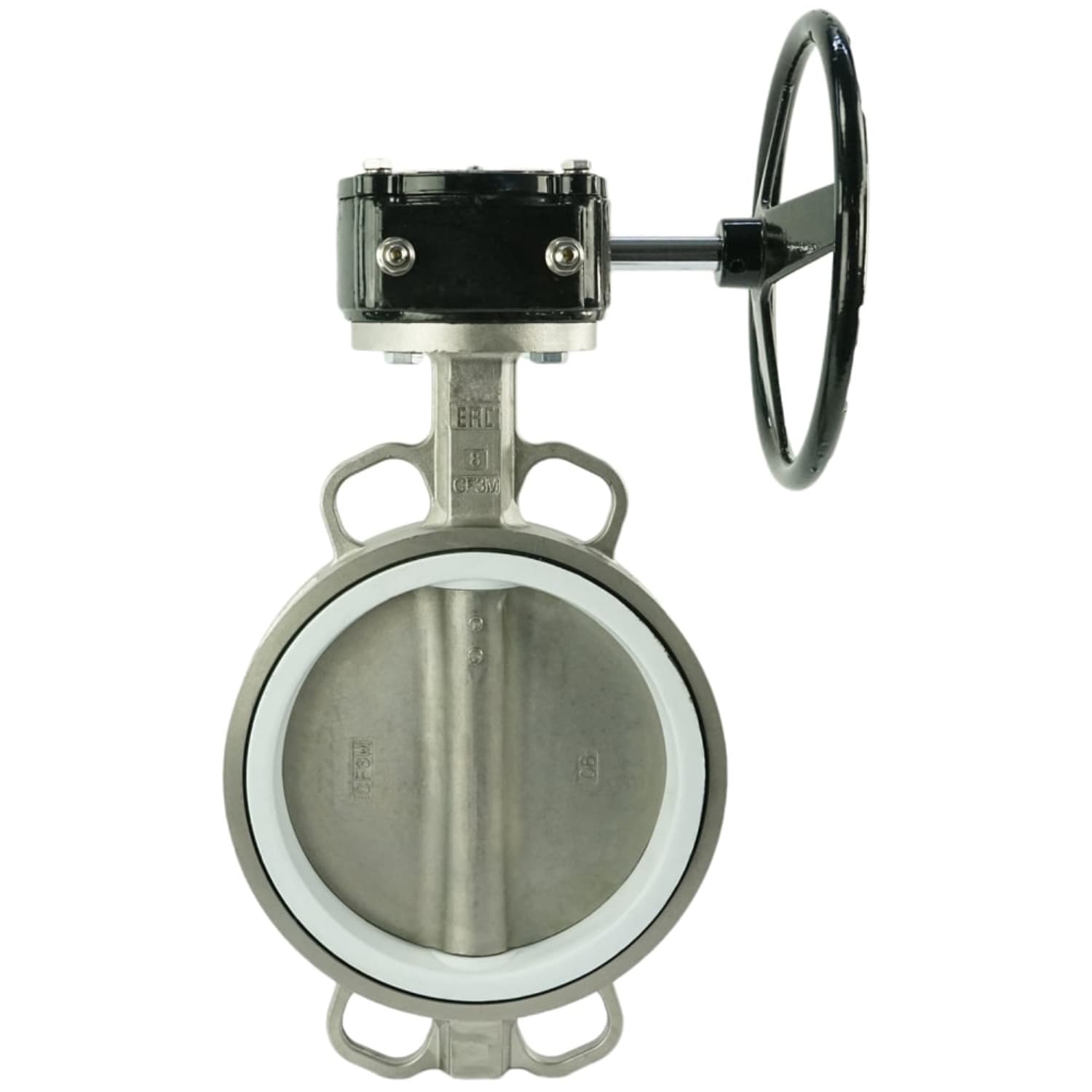 Затвор дисковый поворотный 316L-316L-PTFE Ду100 Ру16 корпус и диск нержавеющая сталь 316L, уплотнение PTFE, с редуктором RDN-2