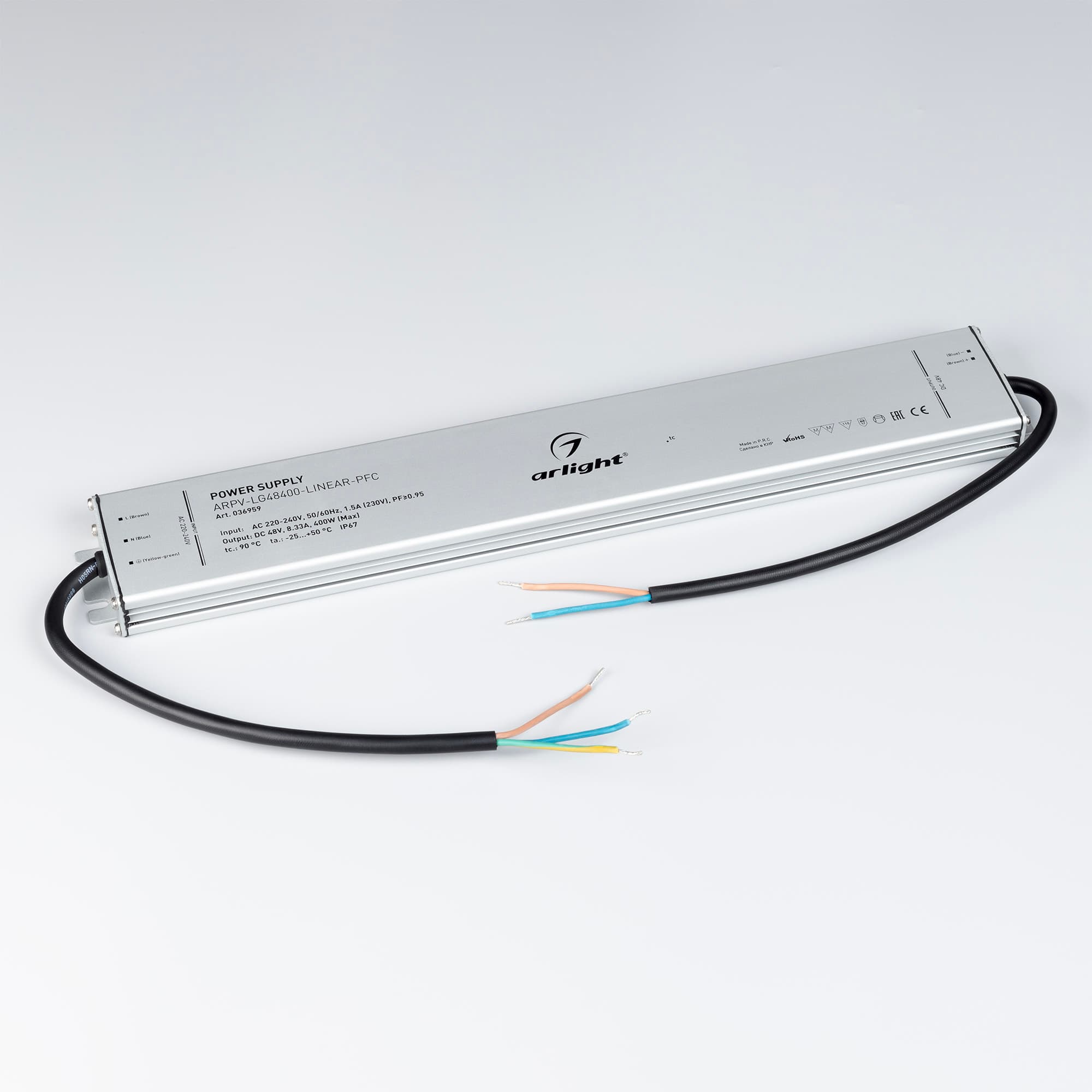 Блок питания ARPV-LG48400-LINEAR-PFC (48V, 8.33A, 400W) ( IP67 Металл, 5 лет)