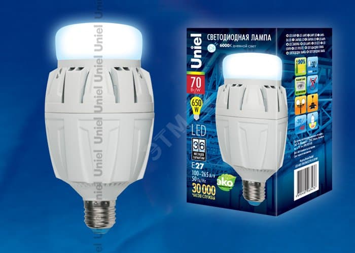 Лампа светодиодная LED 70вт 100-265в E27 6000К