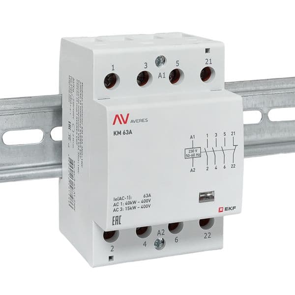 Контактор модульный КМ 63А 3NO+1NC 230VAC (3 мод.) AVERES