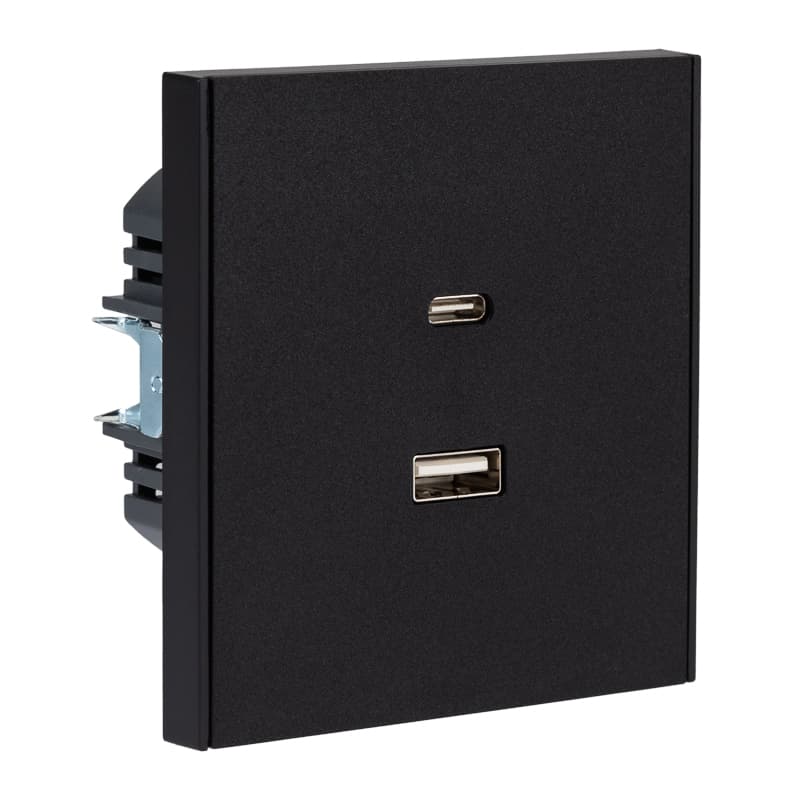 Розетка USB STRONG A+C 3А функция быстрой зарядки механизм антрацит