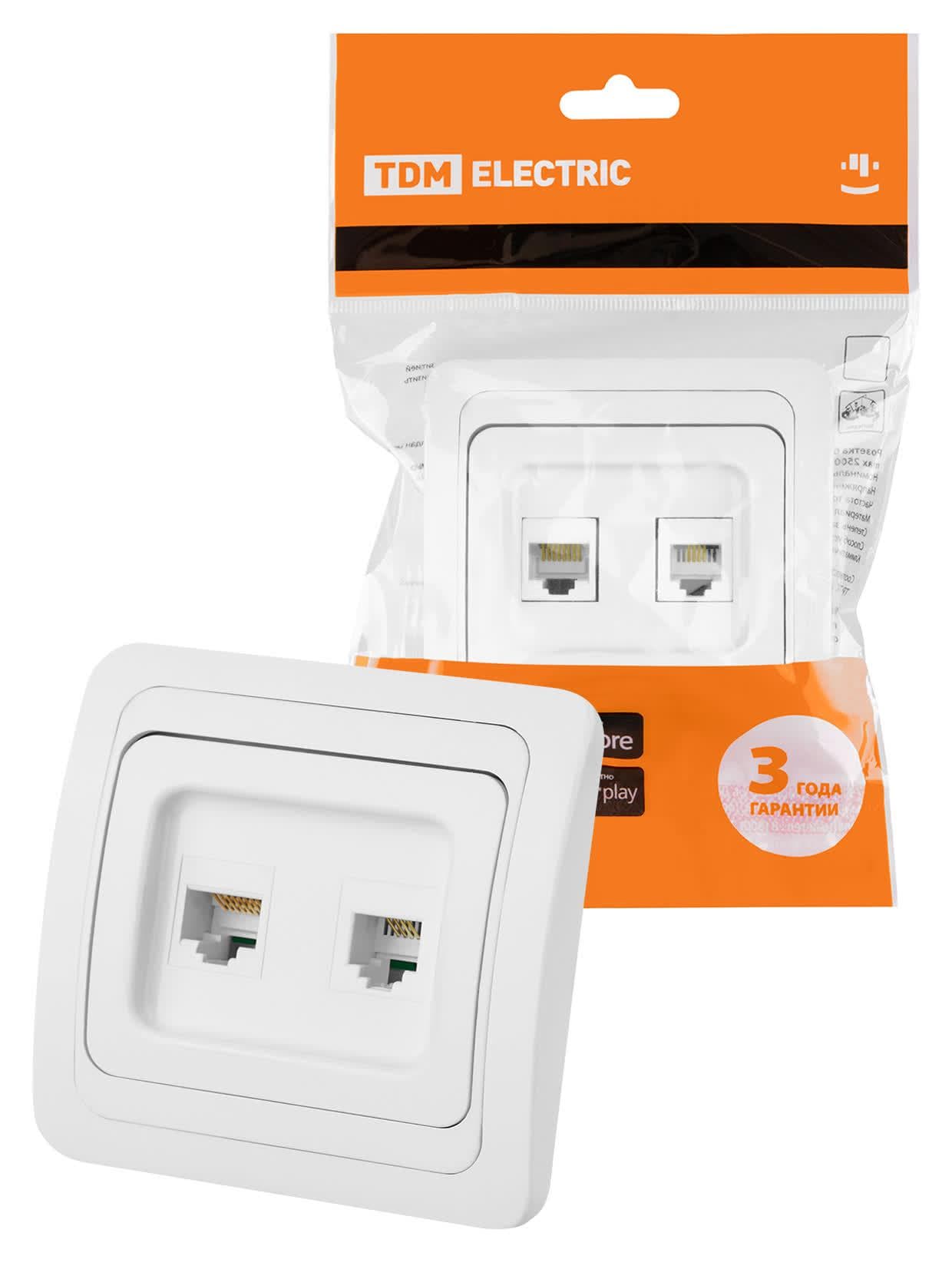 Розетка компьютерная RJ-45 + TФ (RJ-11) белая  Валдай