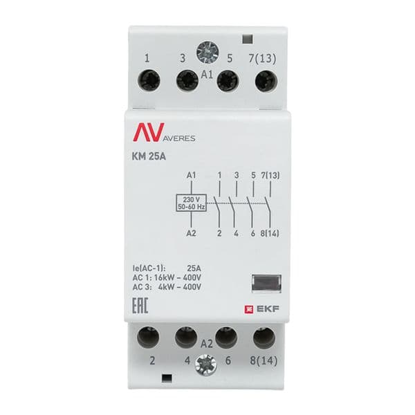 Контактор модульный КМ 25А 4NO 230VAC (2 мод.) AVERES