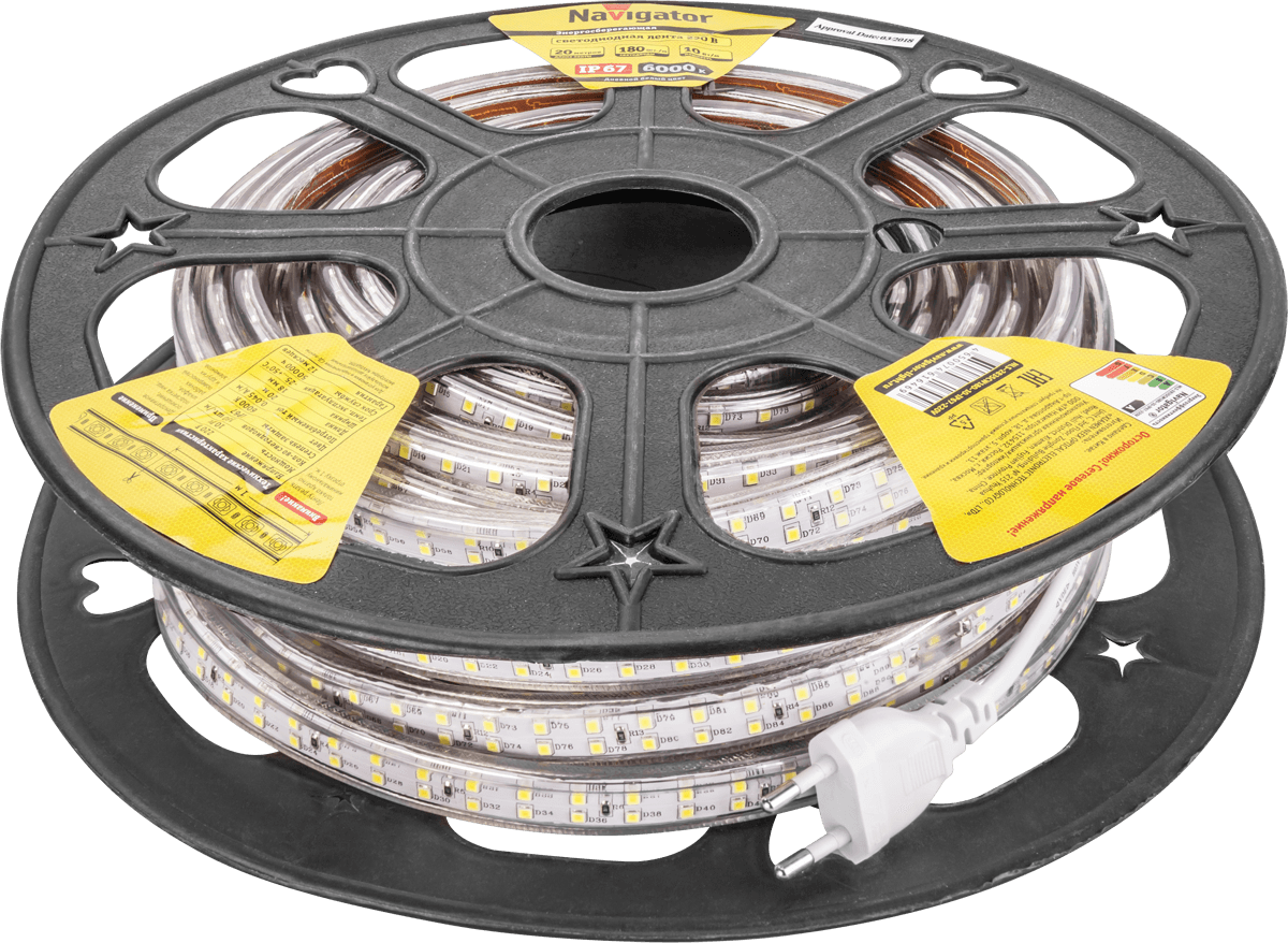 Лента светодиодная 10Вт/м 220В 6000К IP67 180LED/м NLS-2835 20м
