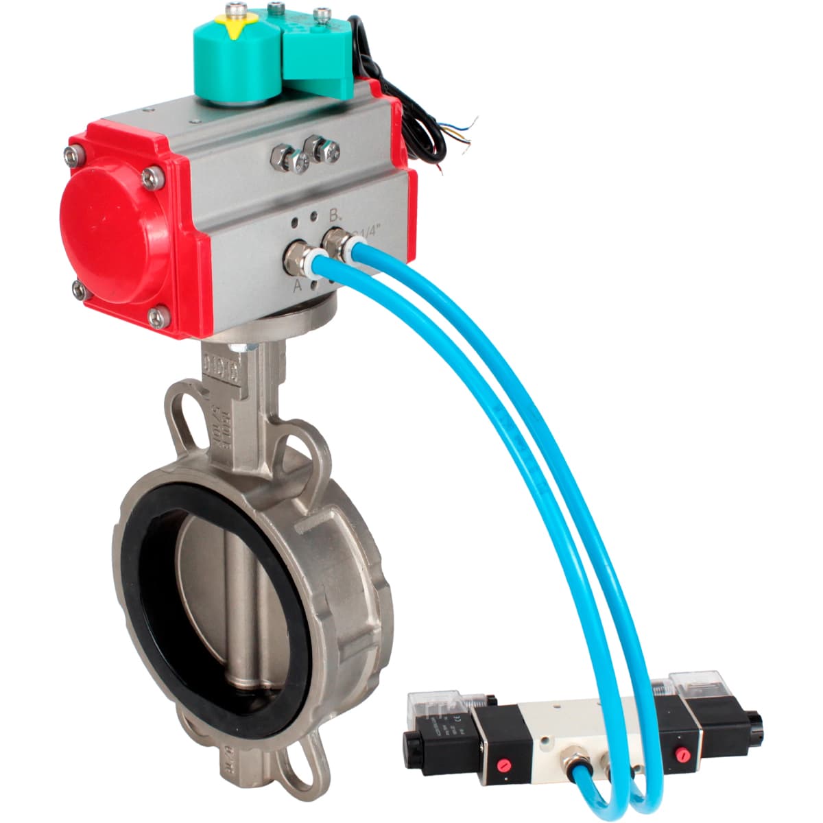 Затвор дисковый поворотный 316L-316L-EPDM Ду40 Ру16 корпус нерж. сталь 316L, диск нерж. сталь 316L, уплотнение EPDM, с пн.приводом DA-052, пн.распределителем PND1-S2EM-52-2-T10-220VAC и магнитным переключателем МППП-200