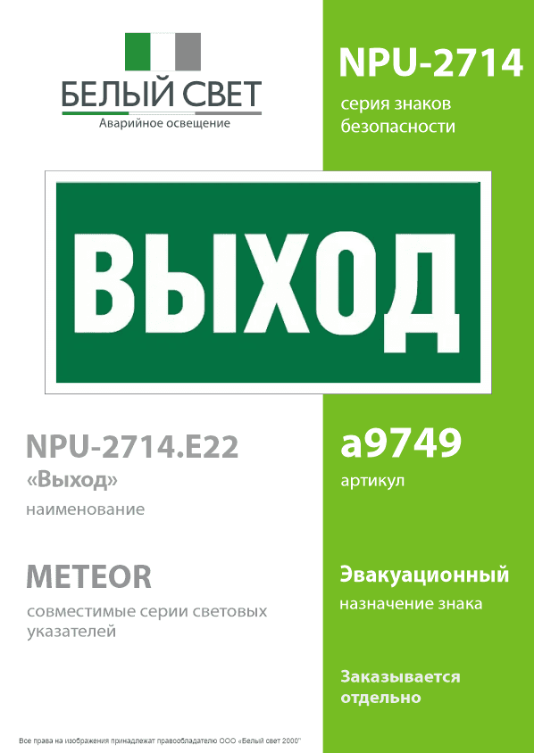 Знак безопасности NPU-2714.E22''Выход''