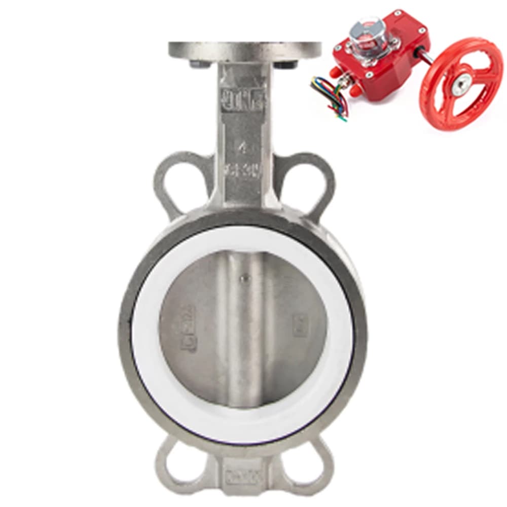 Затвор дисковый поворотный 304-304-PTFE-2W-Fb-R Ду250 Ру16, нержавеющая сталь 304, уплотнение PTFE, с редуктором HGBF-3 с индикатором положения и датчиком обратной связи