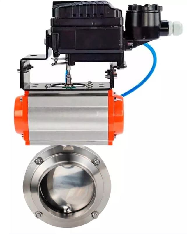 Затвор дисковый поворотный 304-304-Sil-2W-W-H Ду65 Ру10 пищевая нержавеющая сталь 304, уплотнение Silicon, с пневмоприводом SA-083 и позиционером EPRP1-NU-Fb-08 с обратной связью