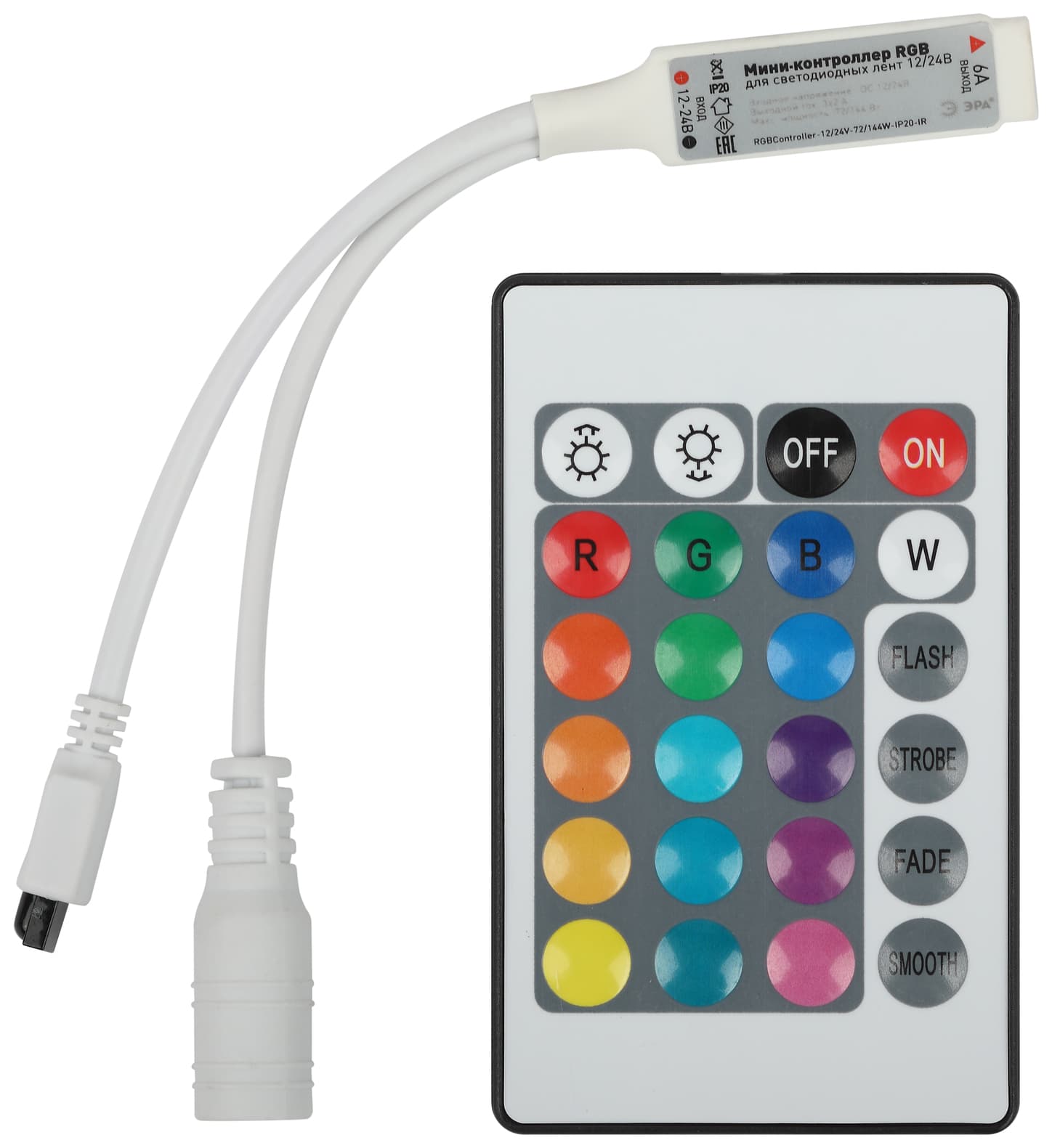 Контроллер мини для светодиодной ленты с ИК пультом RGBController-12/24V-72/144W-IP20-IR