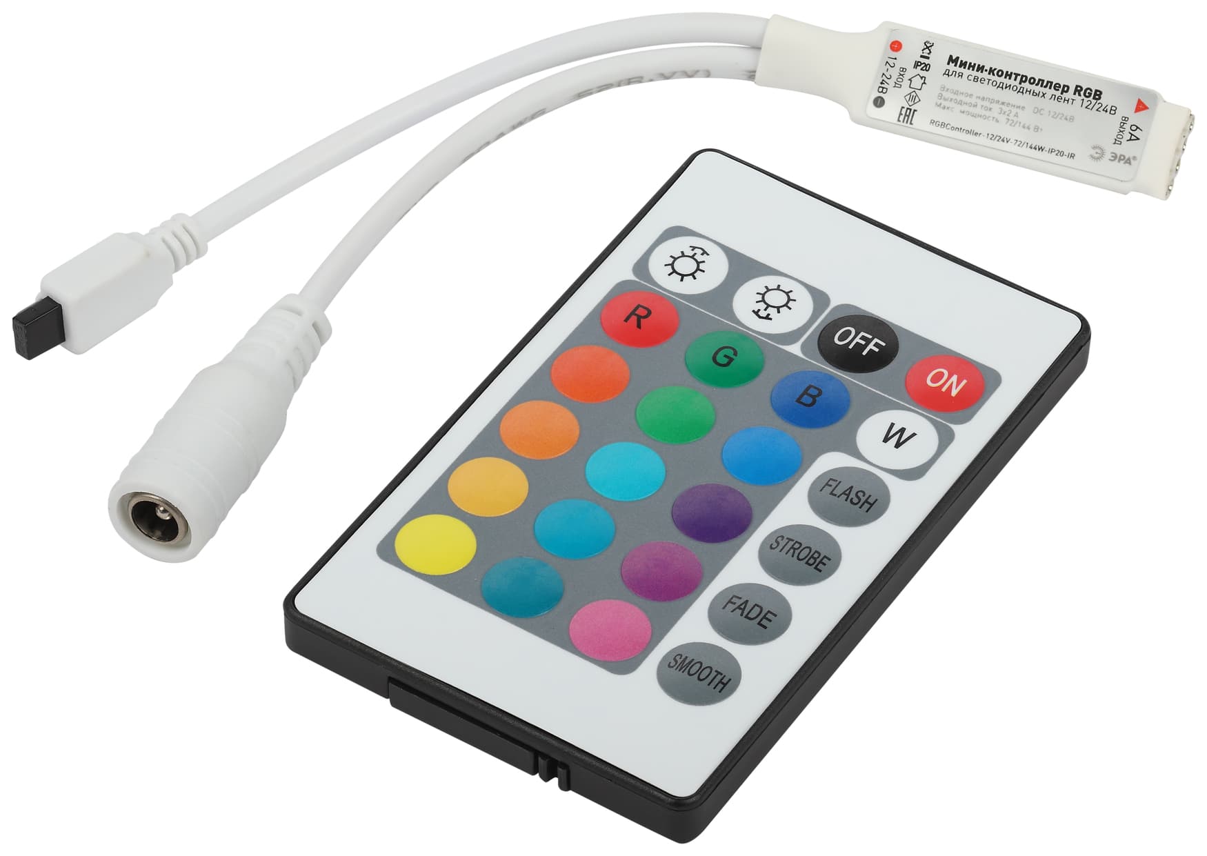 Контроллер мини для светодиодной ленты с ИК пультом RGBController-12/24V-72/144W-IP20-IR