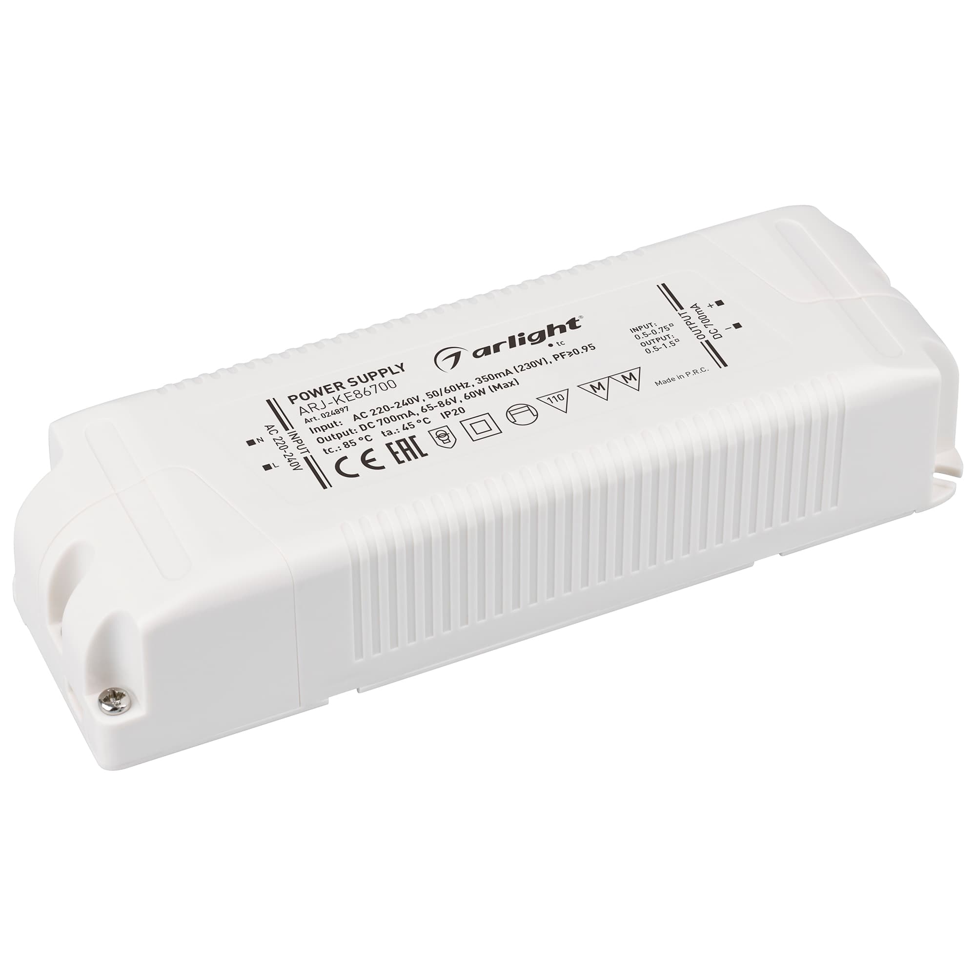 Блок питания ARJ-KE86700 (60W, 700mA, PFC) ( IP20 Пластик, 5 лет)