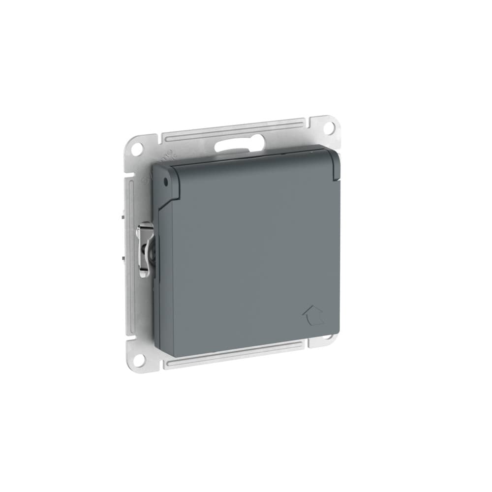 ATLASDESIGN РОЗЕТКА с заземл. со шторк. с крышкой,16А,IP20,мех., быстрозажимные клеммы, ГРИФЕЛЬ