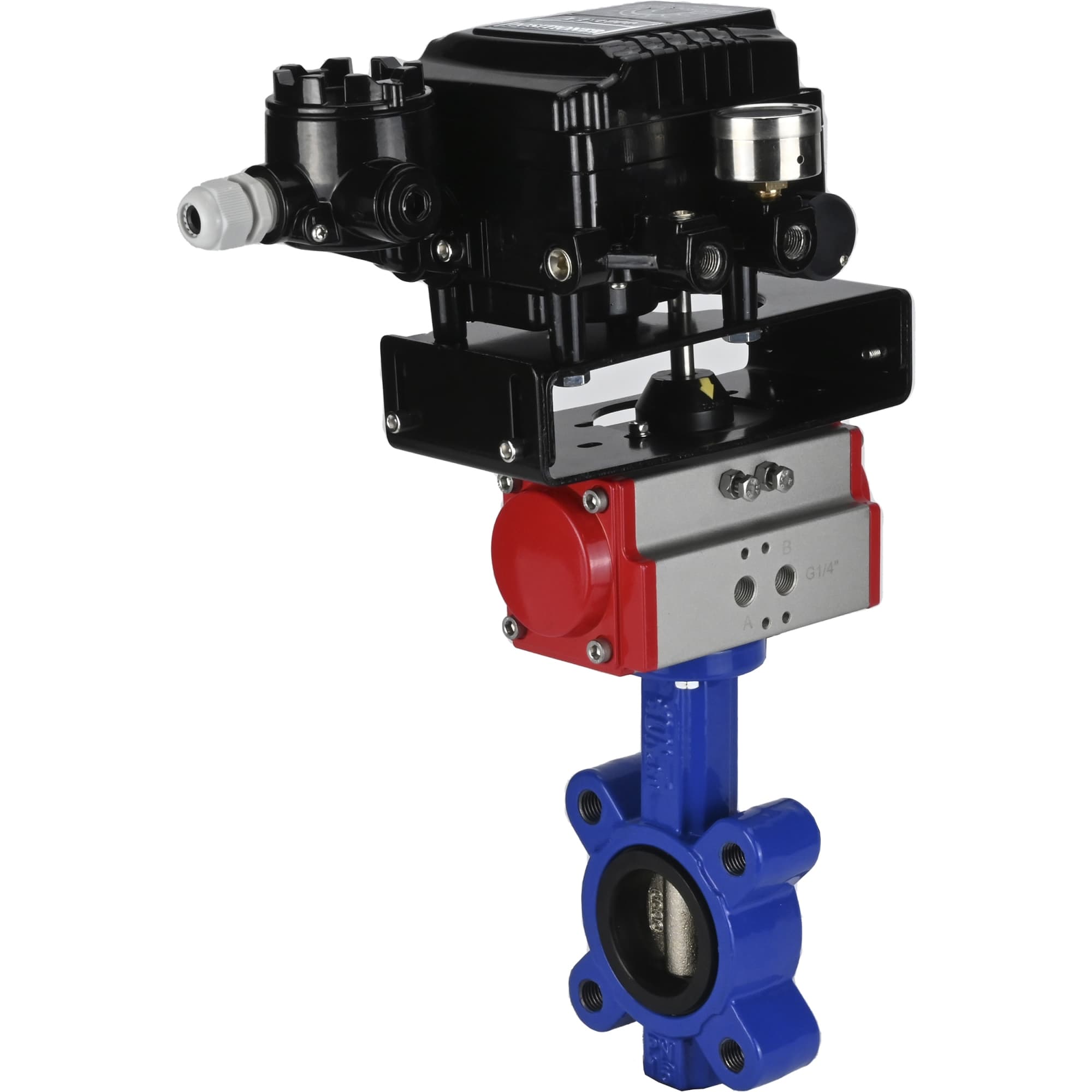 Затвор дисковый поворотный QT450-QT450-NBR-2W-Fb-H Ду50 Ру16 корпус чугун QT450, диск чугун QT450, уплотнение NBR, с пневмоприводом SA-083 и позиционером EPRP1-NU-0-08 без обратной связи