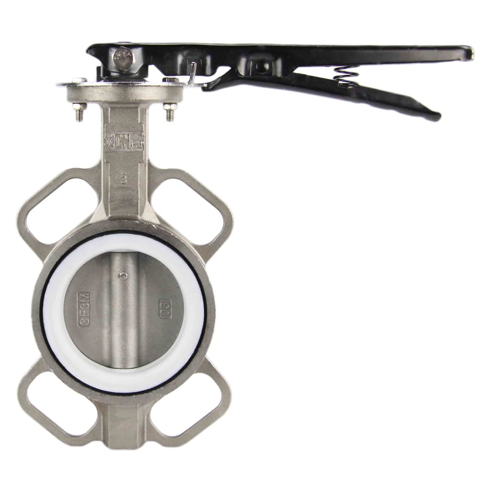 Затвор дисковый поворотный 316L-316L-PTFE Ду100 Ру16 корпус и диск нержавеющая сталь 316L, уплотнение PTFE, с рукояткой, квадрат 11х11, F07
