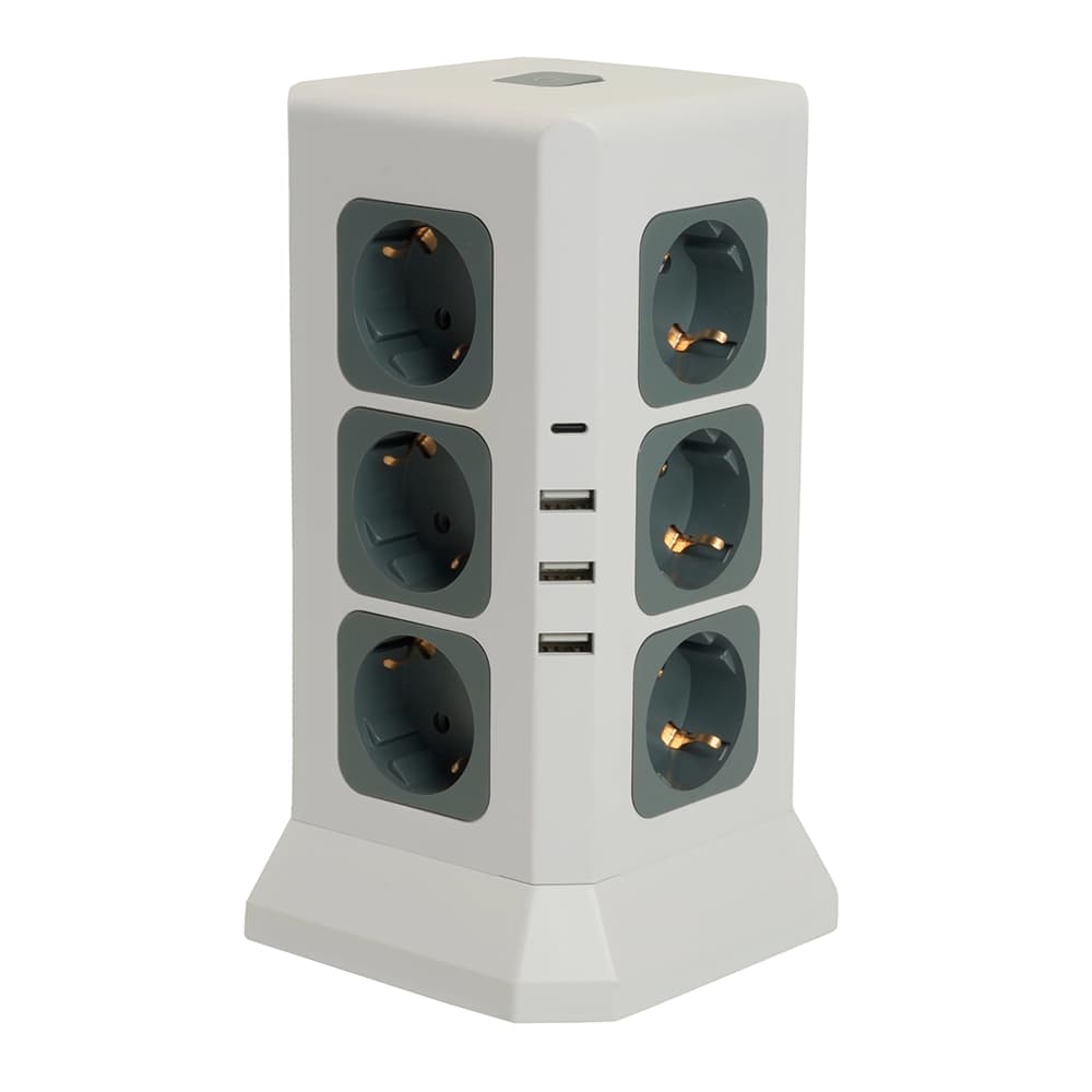 Удлинитель 12-местн с/з 3x1мм2 1.5м 250В 16А 3520Вт 3USB A + 1C 5V 3.4A Comfort белый/серый