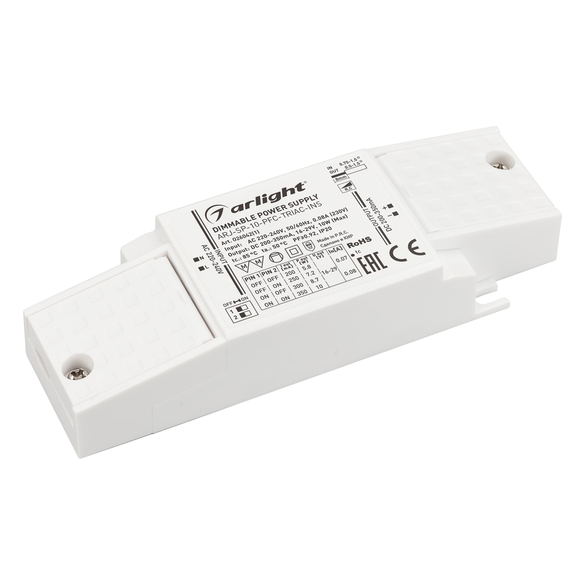Блок питания ARJ-SP-10-PFC-TRIAC-INS (10W, 16-29V, 0.2-0.35A) ( IP20 Пластик, 5 лет)